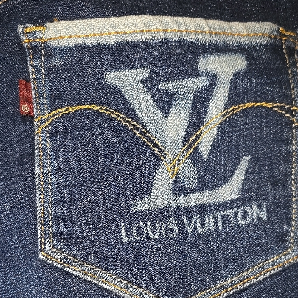 Dark Blue Flare Jeans with LV iconic Pattern - Picture 7 of 8